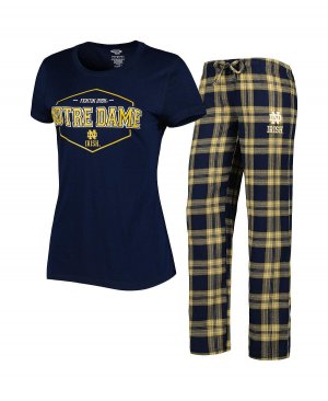 Женский комплект для сна темно-синего цвета, золотой футболки с изображением ирландского значка Notre Dame Fighting и фланелевых брюк Concepts Sport