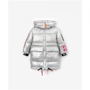 Пальто зимнее из глянцевой плащовки серое , размер 104, мод. 22203GMC4508 Gulliver. Цвет: серебристый
