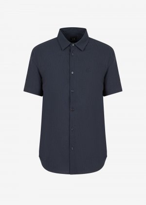Рубашка классического кроя из хлопкового модала с короткими рукавами, синий Armani Exchange