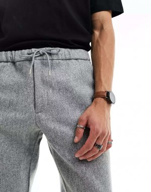 Серые однотонные брюки с узким эластичным поясом Harry Brown. Цвет: серый