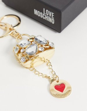 Золотистый брелок для ключей со стразами Love Moschino
