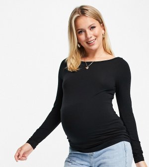Черный лонгслив с широким вырезом горловины ASOS DESIGN Maternity-Черный цвет Maternity