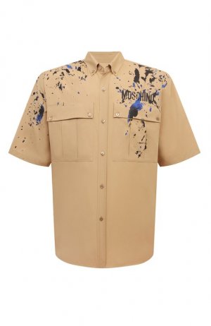 Хлопковая рубашка Moschino. Цвет: бежевый