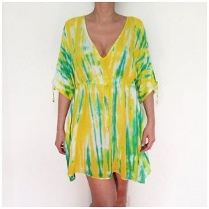 Туника размер 46-48-50 (L-XL) / Индия Tie&Dye (Тай-Дай) - неповторимый узор на каждом изделии Платье летнее пляжное Laguna Cotton. Цвет: желтый/зеленый