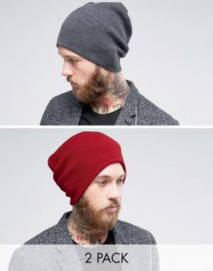 Набор из 2 мешковатых шапок-бини (темно-серая/бордовая) Gregorys. Цвет: мульти