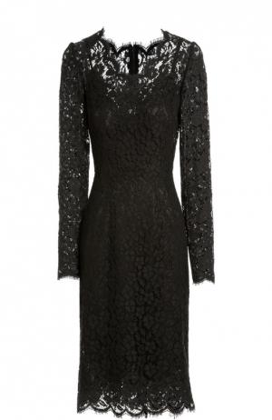 Приталенное кружевное платье с длинным рукавом Dolce & Gabbana. Цвет: черный