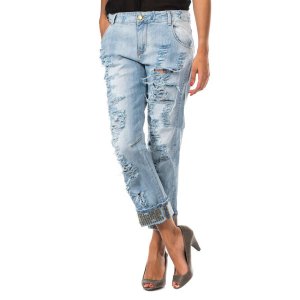 Длинные джинсовые брюки с рваным эффектом и низом подшивкой 10DBF0510 женщина MET