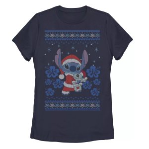 Детская футболка 's Lilo & Stitch с рождественским стежком и шляпой Санта-Клауса графическим рисунком портретом Disney