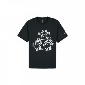 X Keith Haring Cartoon Print Round Neck Short Sleeve T-Shirt Men Tops Black 10022254-A01 Converse
