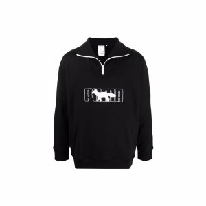 X Maison Kitsune Collaborative Logo Print Half-Zip Sweatshirt Men Tops Black 532322-01 Puma