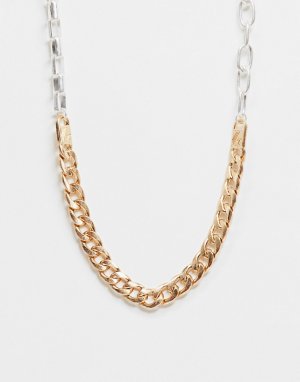 Серебристое и золотистое ожерелье с цепочками разного плетения -Многоцветный Icon Brand
