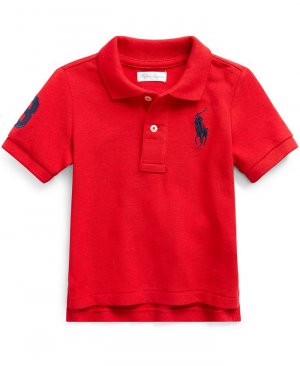 Рубашка-поло из хлопковой сетки с логотипом пони для маленьких мальчиков , красный Polo Ralph Lauren