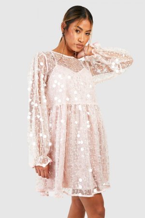 Свободное вечернее платье с блузкой и рукавами пайетками в виде диска boohoo, розовый Boohoo