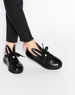 Черные кожаные кроссовки с кроличьими ушками и хвостиком Minna Parikka. Цвет: черный