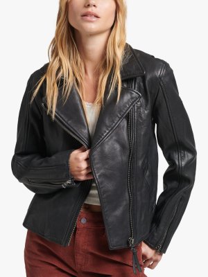 Кожаная байкерская куртка Vintage, черный винтажный цвет Superdry