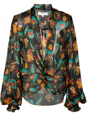 Полупрозрачная блузка с глубоким вырезом и принтом Caroline Constas. Цвет: черный