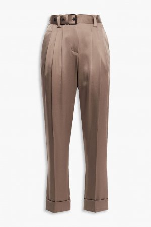 Укороченные зауженные брюки из атласного крепа со складками BRUNELLO CUCINELLI, серо-коричневый Cucinelli
