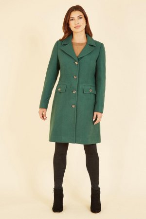Зеленое пальто на пуговицах в стиле милитари , зеленый Yumi