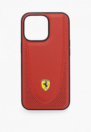 Чехол для iPhone Ferrari 13 Pro, Genuine leather Curved with metal logo Hard Red. Цвет: красный