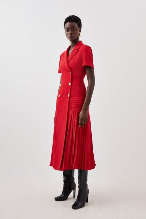 Тканое платье-блейзер миди для миниатюрных размеров со складками , красный Karen Millen