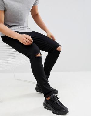 Рваные супероблегающие джинсы -Черный Ringspun