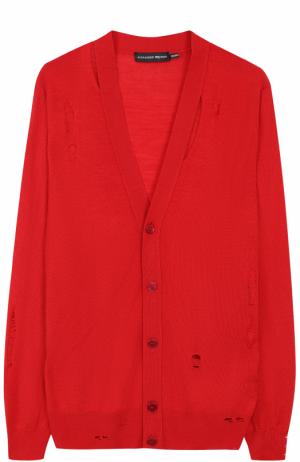 Кардиган из смеси шерсти и шелка с декоративными потертостями Alexander McQueen. Цвет: красный
