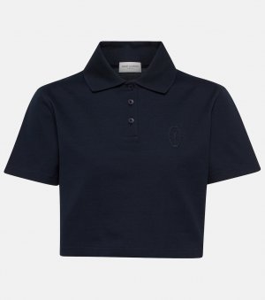 Укороченная рубашка-поло из хлопкового пике SAINT LAURENT, синий Laurent