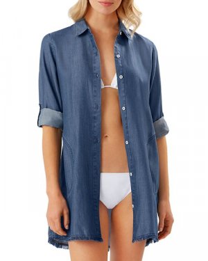 Рубашка-туника с пуговицами спереди из шамбре , цвет Blue Tommy Bahama
