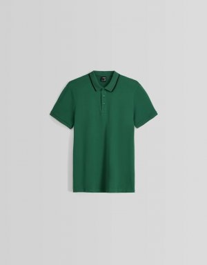 Рубашка-поло с короткими рукавами в полоску, зеленый Bershka