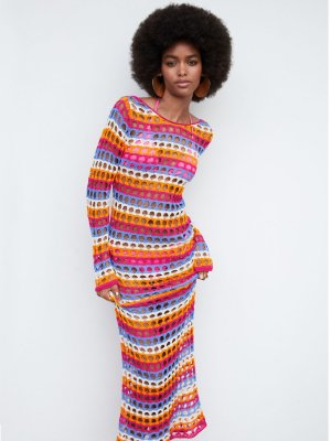 Вязаное пляжное платье в полоску Dalias, разноцветный Mango