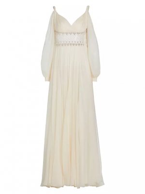 Расшитое бисером шелковое шифоновое платье с открытыми плечами , цвет jet stream Zuhair Murad