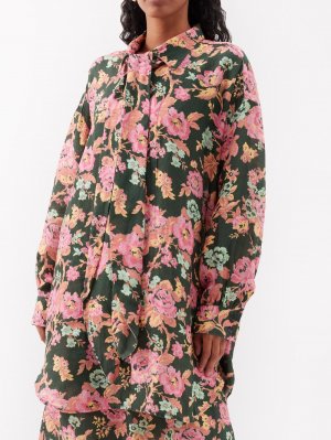 Льняная рубашка оверсайз amandine с цветочным принтом , зеленый By Walid