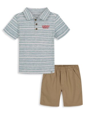 Комплект из двух предметов: футболка-поло и шорты для маленького мальчика , синий Lucky Brand