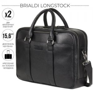 Вместительная деловая сумка с 2 отделениями Longstock (Лонгсток) relief black BRIALDI. Цвет: черный