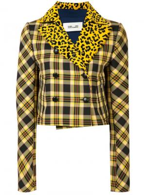 Клетчатый пиджак с леопардовым принтом Dvf Diane Von Furstenberg. Цвет: желтый