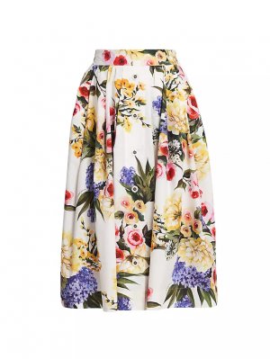 Хлопковая плиссированная юбка-миди с цветочным принтом , цвет giardino bianco Dolce&Gabbana