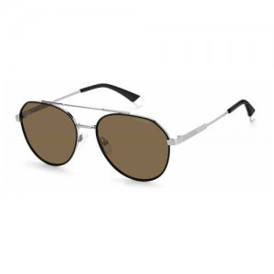 Солнцезащитные очки, серебряный, коричневый Polaroid. Цвет: серебристый