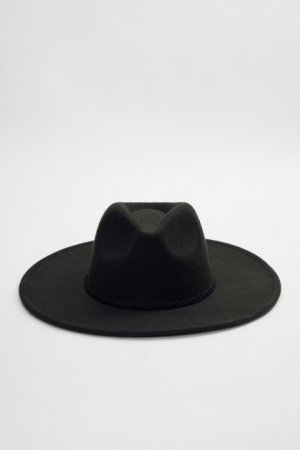 Шляпа-федора фетровая с широкими полями befree. Цвет: черный