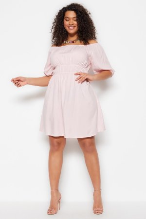 Платье больших размеров – розовое фигуристка , розовый Trendyol