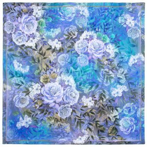 Платок ,135х135 см, синий, фиолетовый Павловопосадская платочная мануфактура. Цвет: голубой
