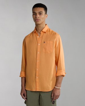 Мужская льняная рубашка прямого кроя с длинными рукавами оранжевого цвета , оранжевый Napapijri