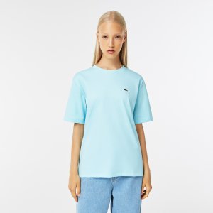 Футболки Женская футболка из хлопка премиум качества Lacoste. Цвет: голубой