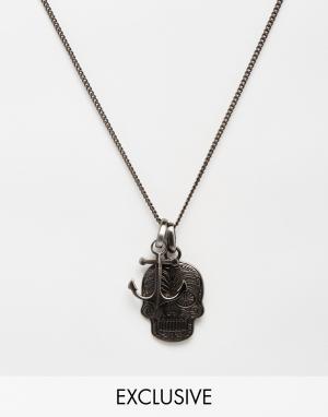 Antiqued Anchor & Skull Necklace Exclusive to Asos Simon Carter. Цвет: серебряный