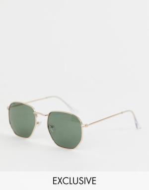 Круглые солнцезащитные очки в золотистой оправе Inspired эксклюзивно для ASOS Reclaimed Vintage. Цвет: золотой