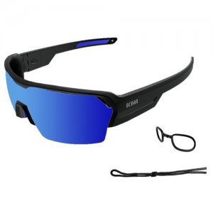 Спортивные очки RACE глянцевые черные / зеркально-синие линзы OCEAN. Цвет: черный