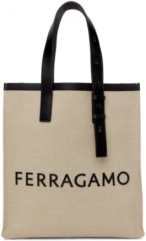Бежевая фирменная сумка-тоут Ferragamo