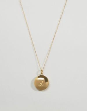 Ожерелье из 14-каратного золота с буквой L на медальоне Carrie Elizabe Elizabeth. Цвет: золотой