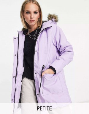 Сиреневое пальто-парка с капюшоном из искусственного меха Noisy May Petite. Цвет: фиолетовый