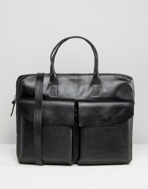 Кожаная сумка для ноутбука с двумя карманами Royal Republiq Courier. Цвет: черный