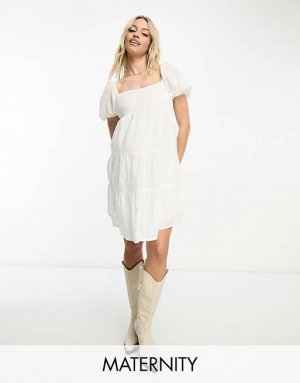 Белое свободное платье мини из хлопка в стиле добби с пышными рукавами Wednesday's Girl Maternity Wednesday's